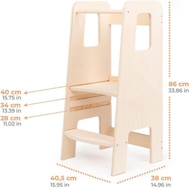 Стілець-лесенка Montessori Mobli: для малюків, регульовані сходинки, біле дерево (береза, натуральний колір)