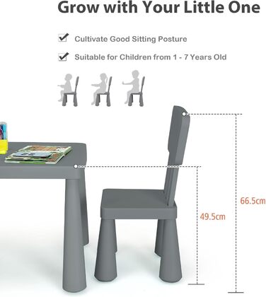 Дитячий стіл LIFEZEAL з 2 стільцями: набір меблів для дітей з пластику сірого кольору