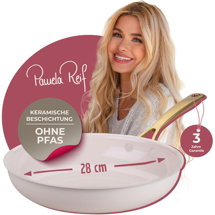 Набір сковорідок FACKELMANN x Pamela Reif, 3 шт. (діаметр 20-24-28 см) – з переробленого алюмінію, пастельно-бежевий, керамічне покриття без PFAS, стійке до 160 °C, для всіх типів плит