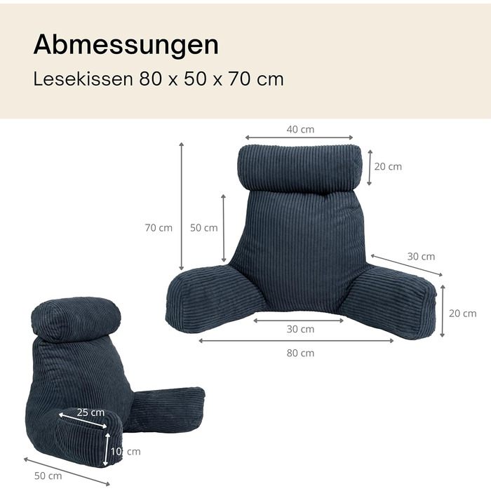 Подушка для читання Bananair для ліжка та дивану з корду. Знімна, пральна накидка. М'яка та комфортна, з підтримкою спини та підлокітниками. Ергономічна сидіння (Крем-білий).