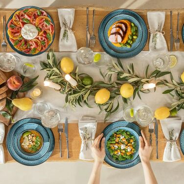 Набір посуду Twinzee Steingut 24 елементи для 6 осіб: тарілки та миски - серія Riviera (Азур, великі тарілки (x6))