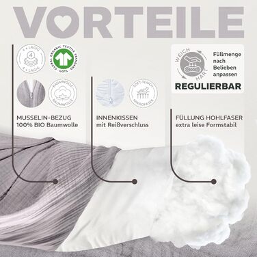 Подушка для вагітних та годування sei Design XXL (190x35 см), ергономічна подушка для сну з чохлом з біо-бавовни муслін, колір тауп