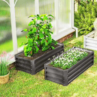 Набір з 2-х металевихRaised Beds (Високих Грядок), Відкритий Дно, Для Саду та Балкону, 110x50x30 см, Темно-сірий