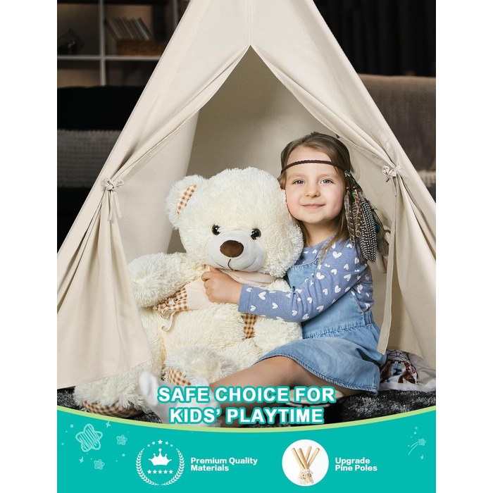 Дитяче намет Wilwolfer Tipi: намет-типі, ігровий будиночок для дітей, сумка для зберігання, полотняний намет для гри в приміщенні та на вулиці