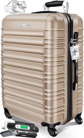 Валіза KESSER® з жорстким корпусом, вагова шалька та багажний жетон | Роликова валіза з кодовим замком, телескопічна ручка (шампань, 75 см – 120 л)