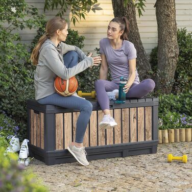 Садова скриня Koll Living Kentwood 350л з дерева (під сосну) з сидінням - водонепроникна, для зберігання подушок, інструментів, іграшок