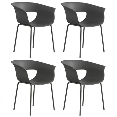 Набір садових стільців (4 шт.) з ергономічною спинкою, для балкона, з вирізами, підлокітниками, стійкі до погодних умов та іржі, темно-сірого кольору