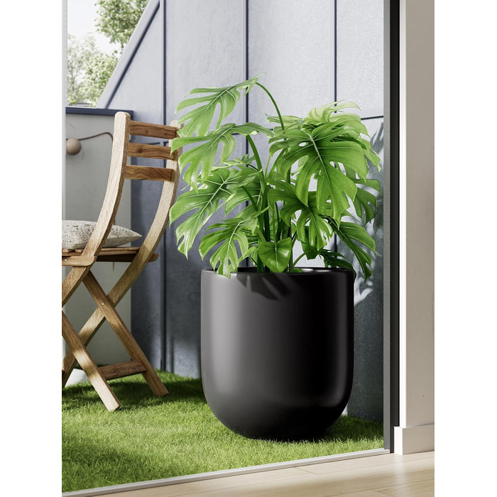 Керамічний горщик для квітів LE TAUCI, 30 см, чорний, з дренажним отвором