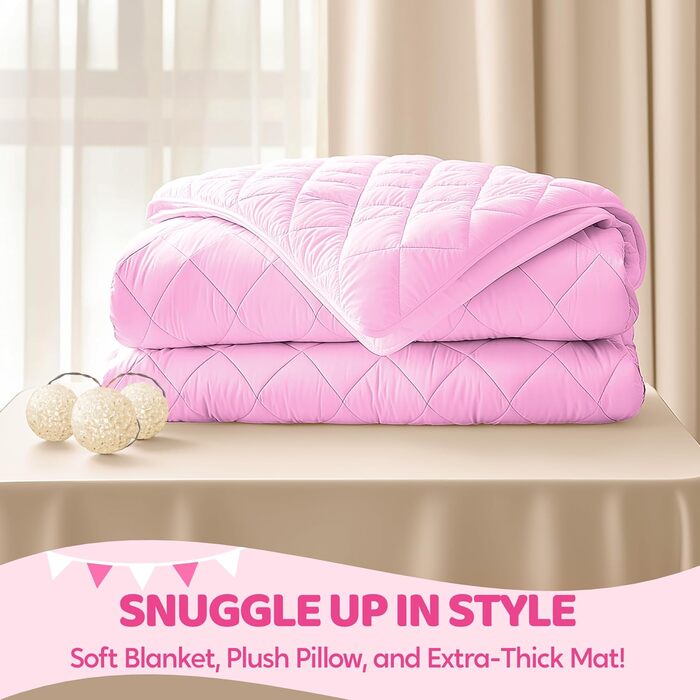 Дитячий намет SYNCFUN з килимком та світлом для гри в приміщенні. Ігровий будиночок для дівчаток 3-13 років. Рожевий намет для дітей