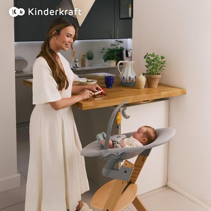 Дитячий стільчик Kinderkraft ENOCK 3 в 1 (6 міс - 10 років), сірий. Регулювання спинки, знімний бампер та ремінь безпеки