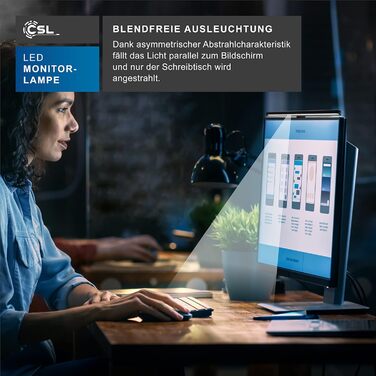 LED-лампа для монітора CSL Screenbar USB з пультом дистанційного керування, регулювання яскравості, 3 колірні температури, захист очей, поворотна