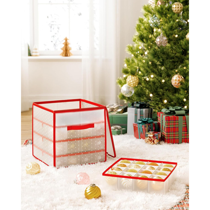 Ящик для зберігання новорічних прикрас SONGMICS з 64 відділеннями, 33.5 x 33.5 x 34 см, вишневий колір
