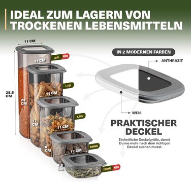 Набір контейнерів для зберігання продуктів 18 шт. – з контейнером для спагеті 2,0 л та 6 дозаторами для спецій з кришками, стекові, герметичні, без BPA, 52 етикетки (12 шт.) + 6 дозаторів для спецій (12 шт., 250 мл, сірий)
