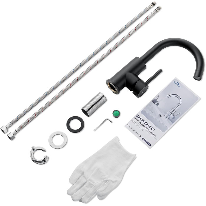 Чорний змішувач для ванної/кухні Auralum з поворотним гусаком 360°, з нержавіючої сталі, з підключенням 60 см, однорідний