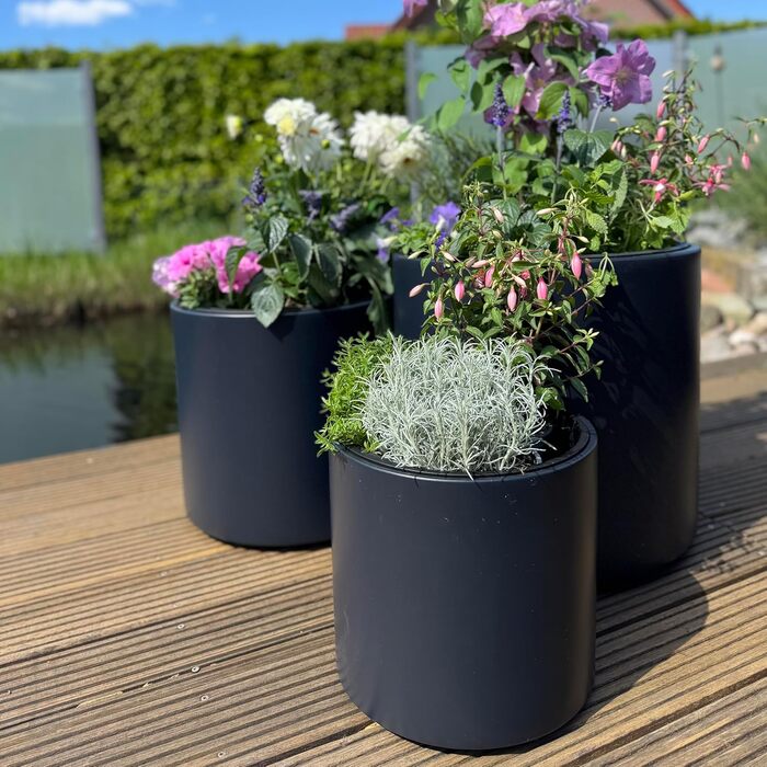 Горщик Prosperplast HEOS з вкладишем | Антрацит | 46.8 x 45 см | Для дому та саду | UV та морозостійкий
