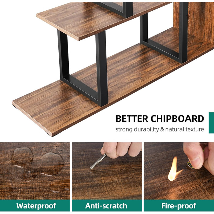 Стильна полиця YITAHOME з 5 полицями, L-подібної форми, чорно-коричневого кольору, для вітальні, спальні, офісу