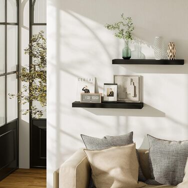 Полиці настінні BAMEOS, комплект з 2 шт., 60x14.7 см, чорні - декор для ванної, кухні, вітальні, спальні