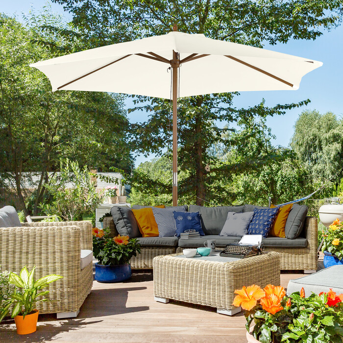 Садова парасолька Outsunny Parasol 2,5 м Ø 3-ступеневий захист від сонця з бамбука та поліестеру білого кольору для саду та патіо