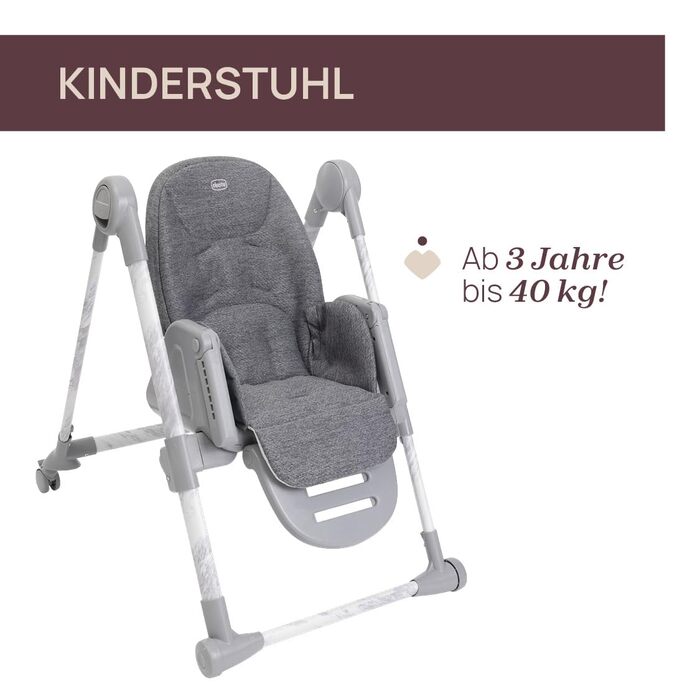 Дитячий стільчик Chicco Polly Armonia - 3в1, до 40 кг, 9 положень висоти, регульована підніжка, компактний, темно-сірий