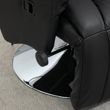 Крісло-релакс з регульованим нахилом, з імітацією шкіри, підставкою для ніг, підходить для ваги до 150 кг, розміри 78 x 80 x 109 см, чорного кольору.