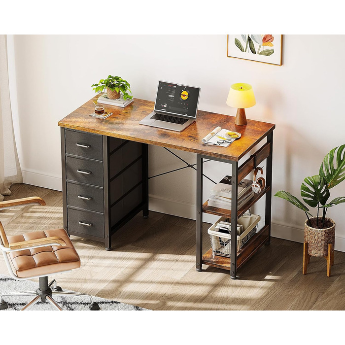 Компактний письмовий стіл Coleshome з 4 висувними ящиками, 100x40 см, з полицями, для офісу, кабінету, спальні, коричневий