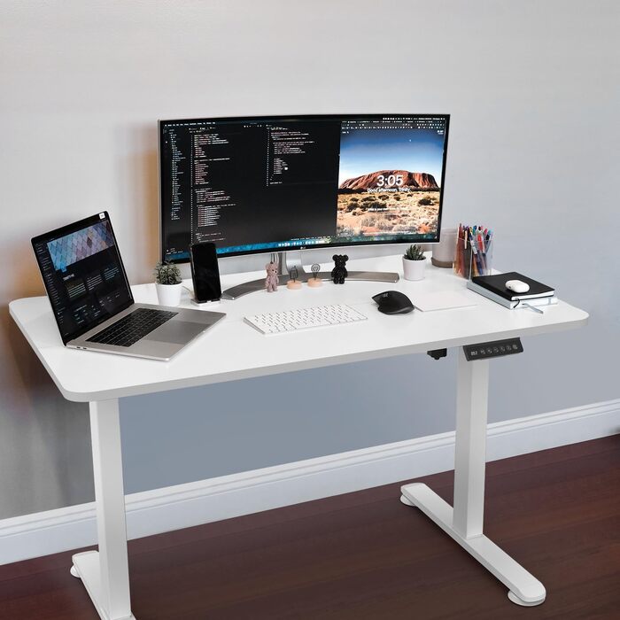 Регульований стіл Homall 100x60 см з USB-портом, комп'ютерний стіл для дому та офісу, ергономічний (білий)