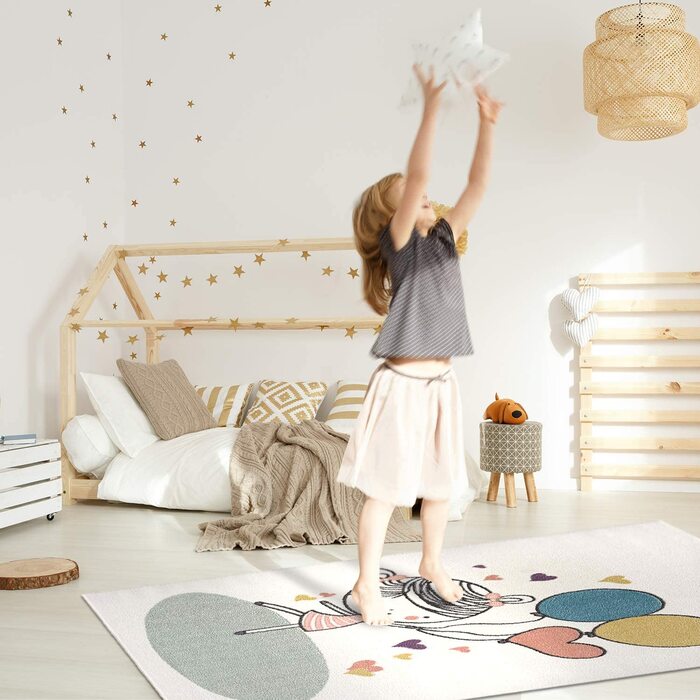Дитячий килимок pay-кремовий-140x200 см-килимок для ігор з повітряною кулькою, сердечком, веселою дівчинкою, дитячий килим з коротким ворсом-Oeko-Tex стандарт 100 (80 x 150 см)