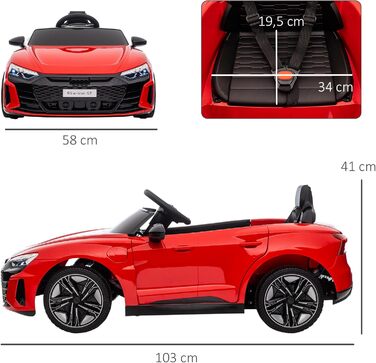Дитячий електромобіль HOMCOM Audi RS e-tron GT з пультом, ременем безпеки, музикою, сигналом, фарами, до 5 км/год, для дітей 3-5 років, червоний