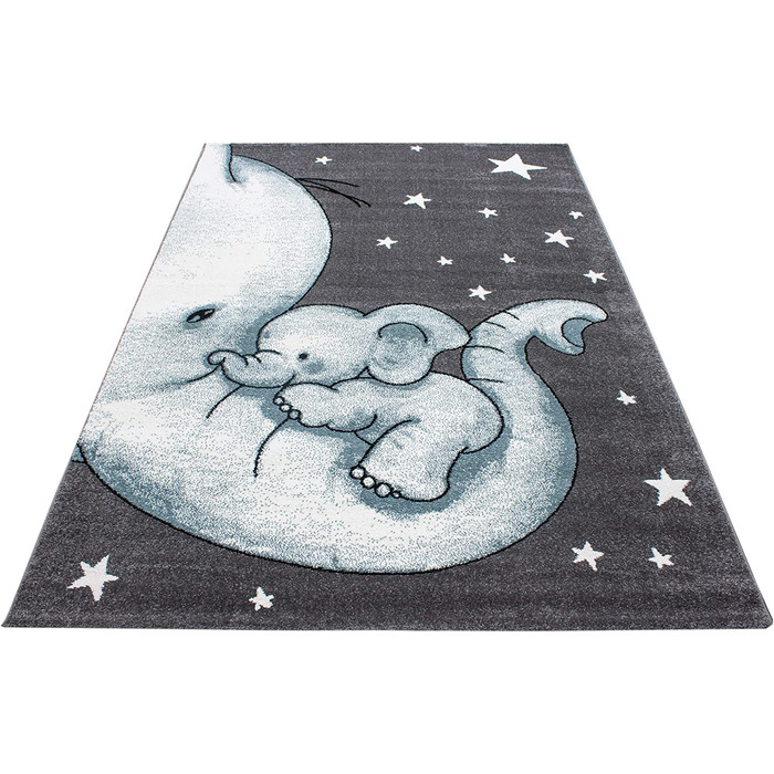 Дитячий килимок Elephant Design Pink - килимок з коротким ворсом Дитяча кімната для дівчаток і хлопчиків Easy Care Soft - Ігровий килимок, який можна прати Дитячий килимок Ігровий килимок Дитяча кімната (140 х 200 см, синій)