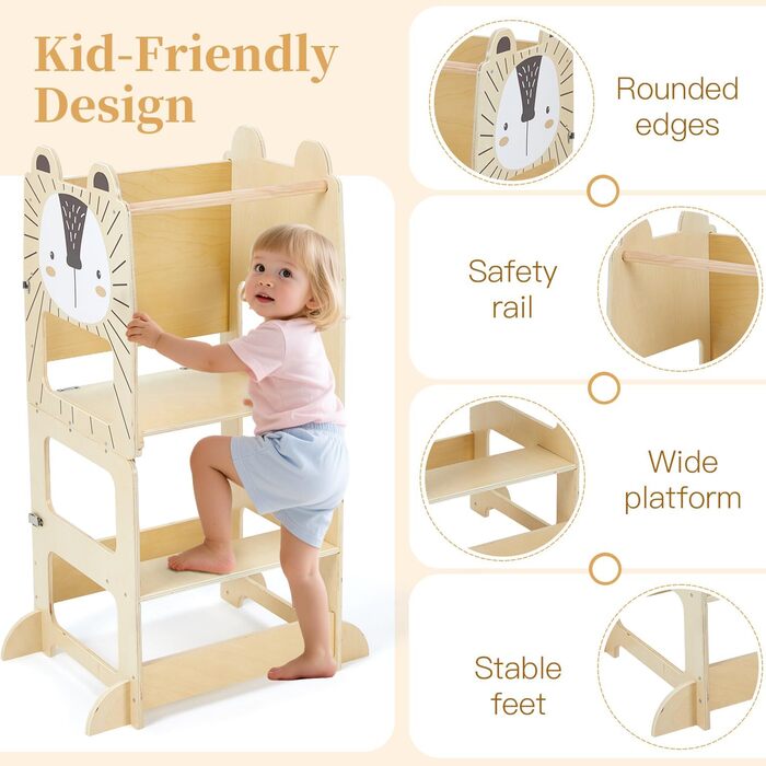 Дерев'яний навчальний столик-сходинка Labebe Montessori для дітей від 1 року (92x38.5x42 см), 3-в-1, з дошками для повідомлень