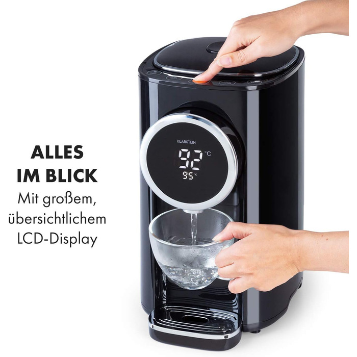 Кларстайн Hot Spring Plus - дозатор гарячої води, 5 л, LCD-дисплей, 45-95°C, нержавіюча сталь, захист від перегріву та сухого кипіння, дитячий замок, чорний