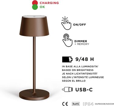 Стильна LED-лампа Stilosa на акумуляторі - бездротова торшерна лампа з торшером з сенсорним керуванням, USB-C, для дому та на вулицю (діаметр основи 30 см, бронза)