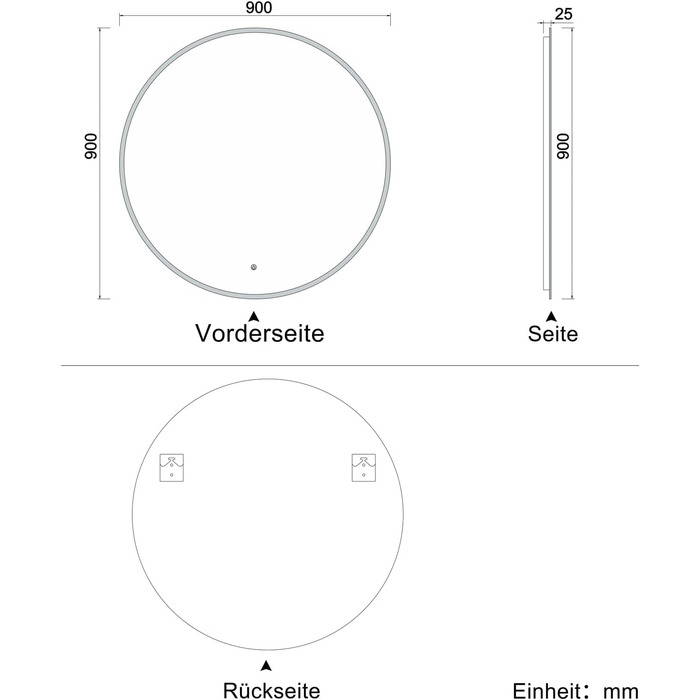 Дзеркало для ванної кімнати Aica LED кругле 50 см, холодний/нейтральний/теплий білий, з регулюванням яскравості, функція пам'яті, сенсорне керування, запобігання запотіванню, з автовимкненням (90x90 см)