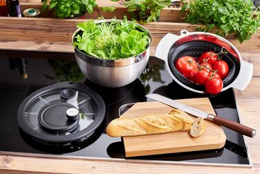 Салатниця-центрифуга RÖSLE з нержавіючої сталі 18/10, діаметр 24 см, з кришкою для зберігання