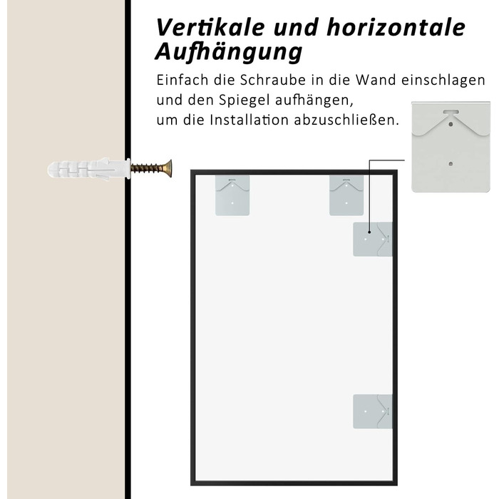 Круглий дзеркало Boromal Schwarz з реміннем, великий настінний дзеркало для ванної кімнати, вітальні, спальні, передпокою, 50x70 см