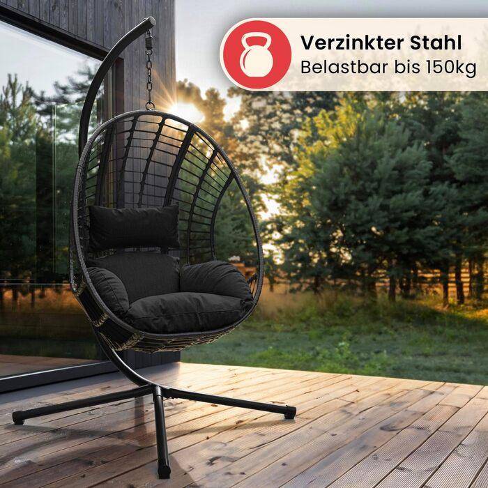 Крісло-гойдалка Swoods XXL з металевим каркасом - для дому та вулиці, з подушкою - яйцеподібне крісло, до 150 кг (темно-сірий)
