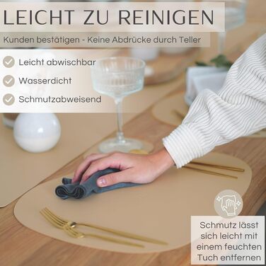 Набір Mahewa® з 6 преміум-підставників для столу з екошкіри - 6 підставок для тарілок, миючі та водонепроникні, овальної форми з тримачем (світло-коричневий)