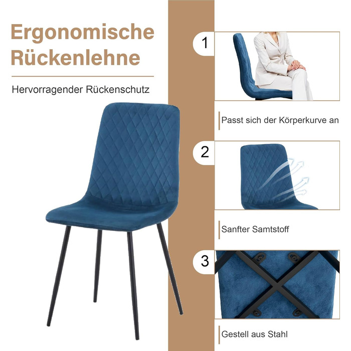 Стілець для обідньої кімнати GOLDFAN (4 шт.) з тканини льон, сірий. Сучасний кухонний, вітальний стілець з металевими ніжками.