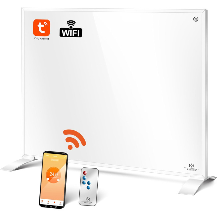 Інфрачервовий обігрівач KESSER® 350W: підлоговий/стінний, з пультом, термостатом та керуванням через додаток. Економія енергії, білий.