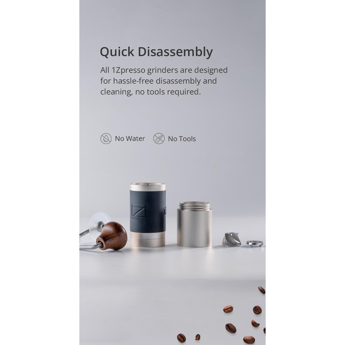 Кавомолка 1Zpresso J срібна, 35 г, з конічним жорном з нержавіючої сталі та регулюванням помелу