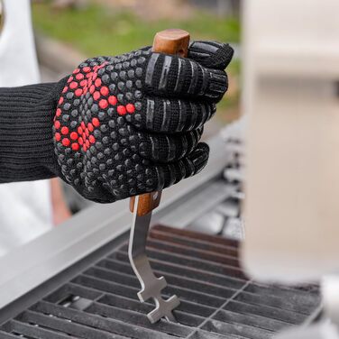 Набір гриль-посуду Onlyfire 4-TLG: щипці, лопатка, виделка, щітка з довгою ручкою з акації та нержавіючої сталі