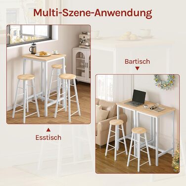 WOLTU Невеликий барний столик 60 x 100 x 60 см, кутовий, метало-дерев'яний, для кухні, бару, вітальні, білий+світлий дуб, BT34hei, без стільців