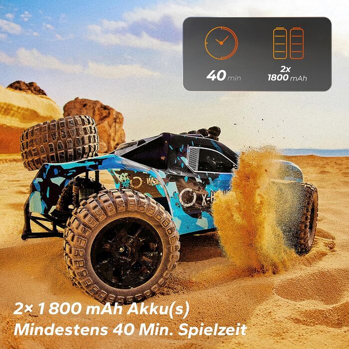 Overmax Hooligan RC 1:10 - Повнопривідний радіокерований автомобіль 35 км/год, 100 м, 2x1800 mAh, IPX5, LED, Металевий привід