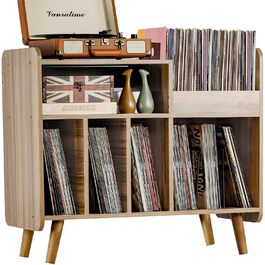 Стіл для програвача, стійка для програвача середини століття з місцем для зберігання до 350+ платівок, шафа для вінілових платівок з регульованими полицями, горіх