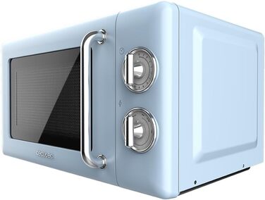 Мікрохвильова піч Cecotec Proclean 3010 Retro Blue 20 л, 700 Вт, механічна, 6 режимів, таймер 30 хв, режим розморожування, вінтажний дизайн, синя, нержавіюча сталь, підсвітка, серія Allein 30