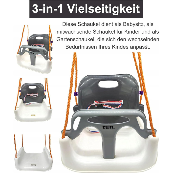 Дитяча гойдалка COIL 3-в-1 для дому та вулиці з регульованою спинкою