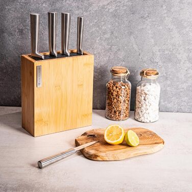 Підставка для ножів Karl Hausmann з бамбука без ножів з вставкою з щетиною - 23 x 20 x 9 см - універсальна дерев'яна підставка для ножів