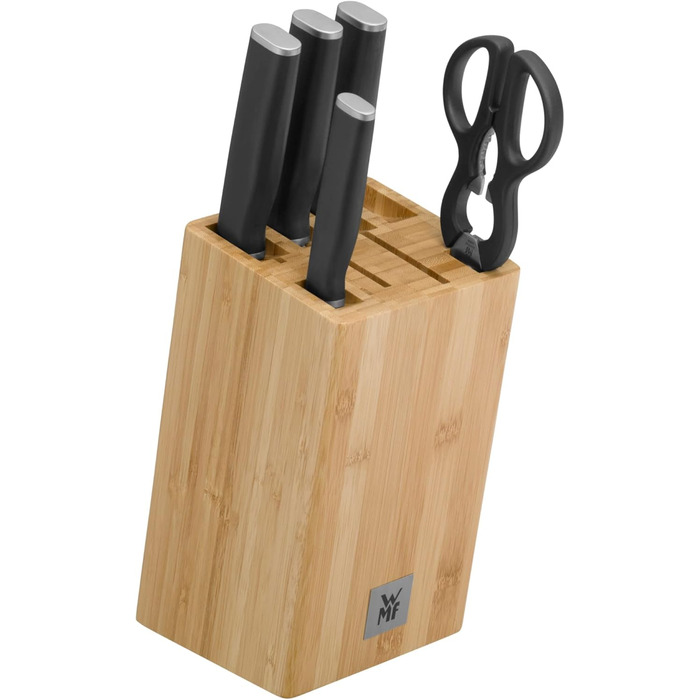 Набір ножів WMF Kineo з підставкою (6 предметів), Made in Germany: 4 ножі, кухоні кусачки, бамбукова підставка, Performance Cut, сталь Messerblock Asia
