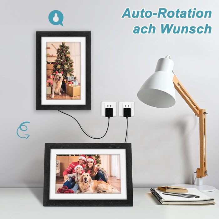 Цифровий рамка для фотографій з дерева, Wi-Fi, 32GB, 10.1 дюйма, IPS сенсорний екран, Frameo APP, подарунок, дуб (чорний дуб)