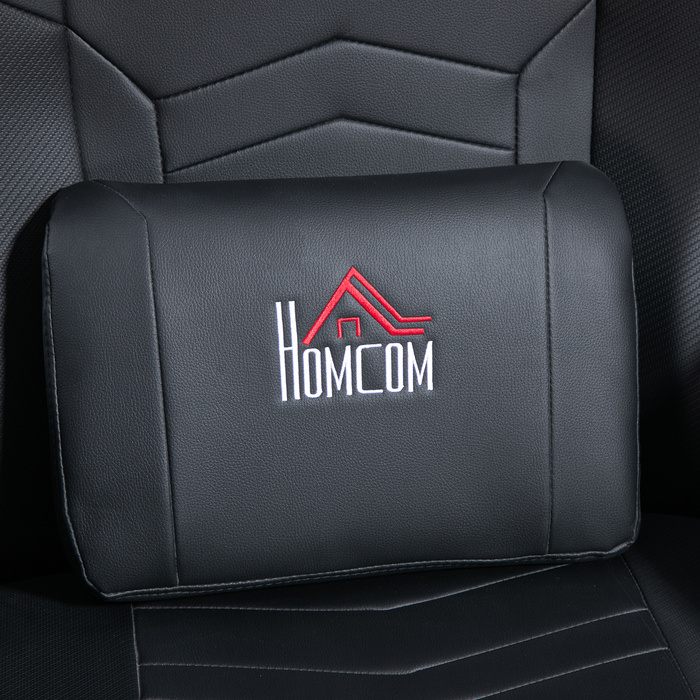 Ігрове крісло HOMCOM з масажем, регульованою спинкою, підніжкою, підходить для ваги до 120 кг, сталевий каркас, штучна шкіра, чорного кольору.